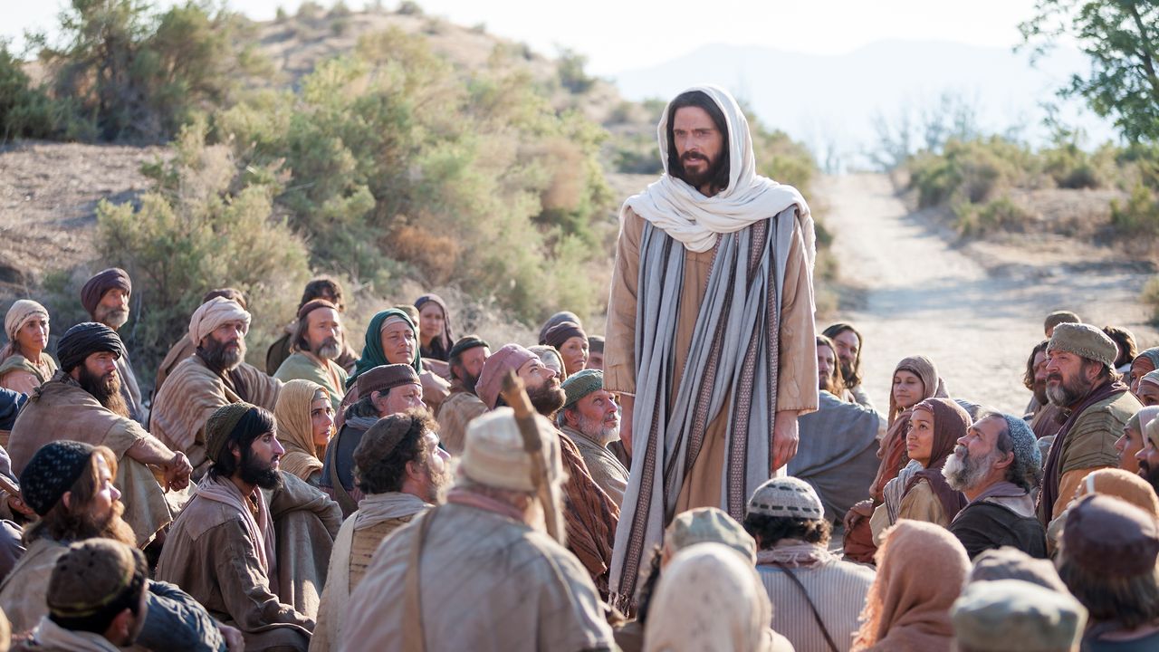Jesus Christus unterweist am Wegesrand seine Jünger